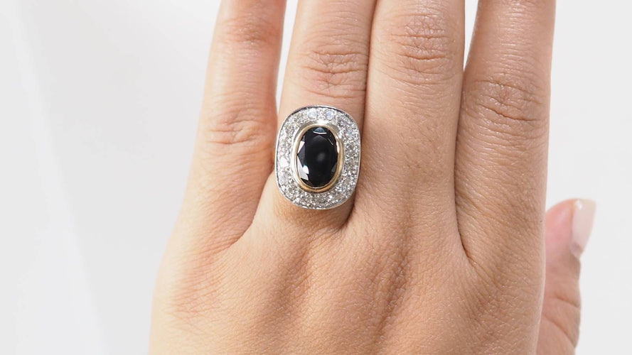 Bague 53.5 Bague pompadour en or bicolore, saphir et diamants 58 Facettes