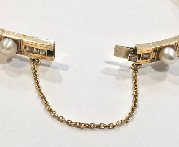 Bracelet bracelet ancien or jaune perles et diamants 58 Facettes