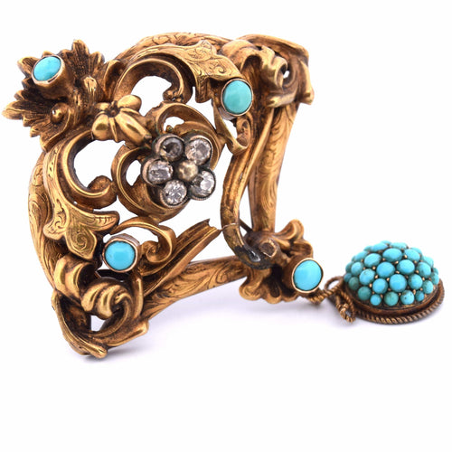 Broche Broche victorienne en or jaune avec turquoise et diamants 58 Facettes