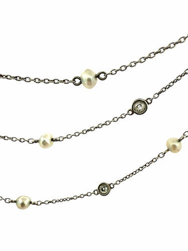 Collier Collier 3 rangs exceptionnel en or 18k, diamants old cut & perles fines – Joaillerie ancienne 58 Facettes