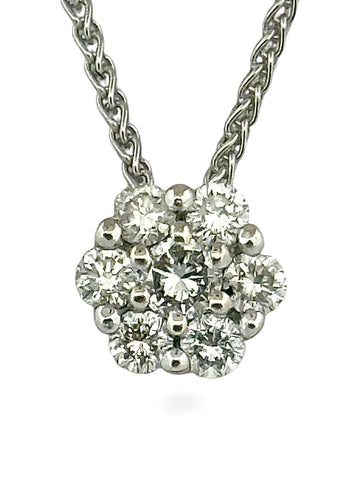 Collier Collier en or blanc 18 carats avec pendentif marguerite en diamants 58 Facettes