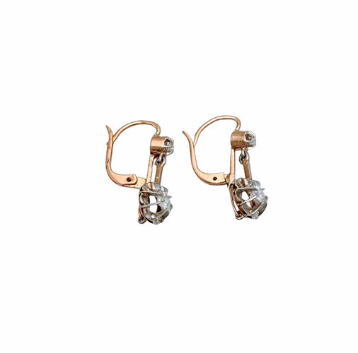 Boucles d'oreilles Dormeuses début XXème or rose platine diamants 58 Facettes