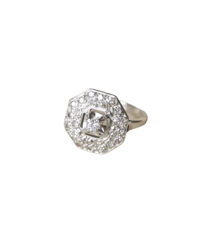 Bague 53 Bague Octogonale Art Déco Platine et Diamants 0,65 Ct 58 Facettes