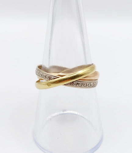 Bague 56 Bague alliance entremêlée trois or 18k finement ciselée à motifs de croisillons vintage 58 Facettes A04788