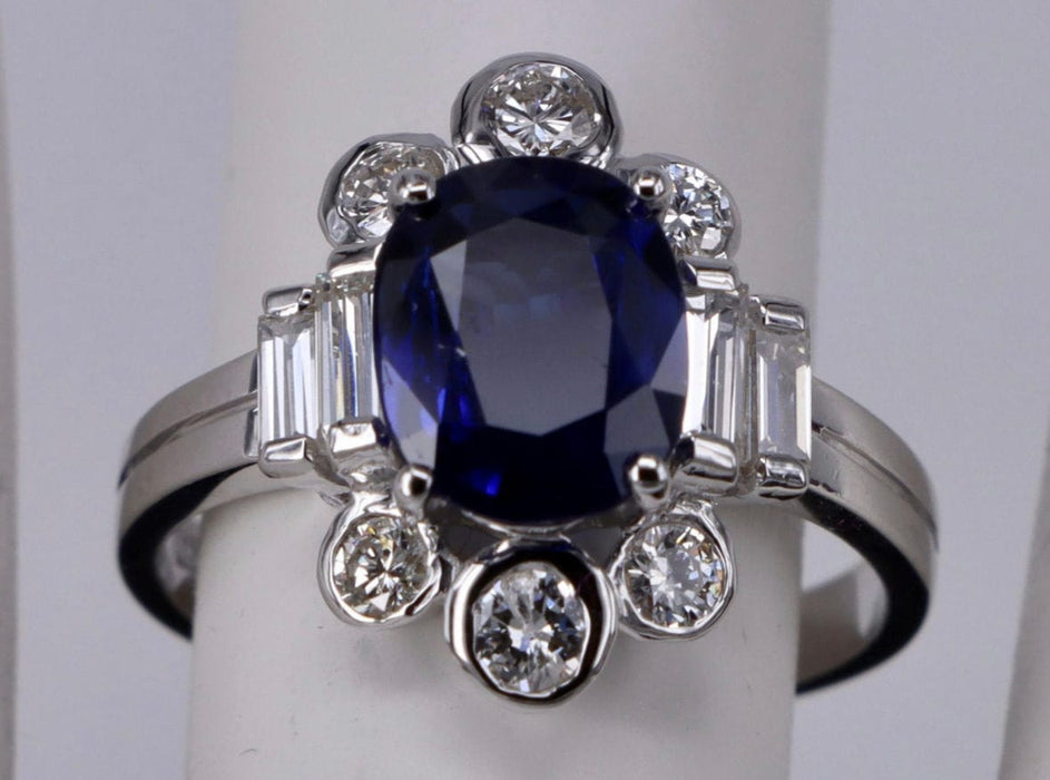 Bague 52.5 Bague Art Déco en or blanc avec saphir bleu et diamants 58 Facettes BA 67