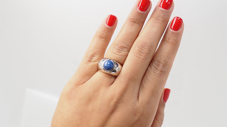 Bague 51.5 Bague jonc en or blanc et saphir étoilé 58 Facettes 32559