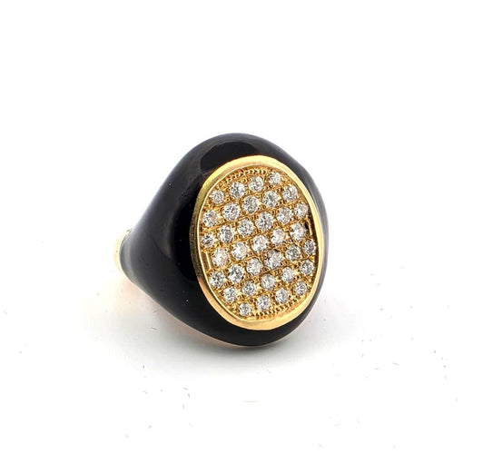 Bague Bague en or jaune et émail avec diamants 58 Facettes