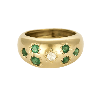 Bague 48 Bague jonc en or jaune, diamant et émeraudes 58 Facettes DIE1614X3