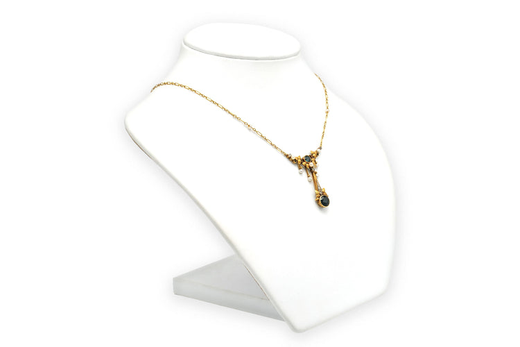 Collier Collier Art Nouveau en or jaune serti de tourmalines, de perles et de diamants 58 Facettes 22936