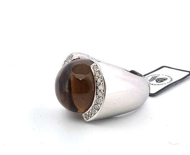 Bague 53 Bague en or blanc avec quartz fumé et diamants 58 Facettes