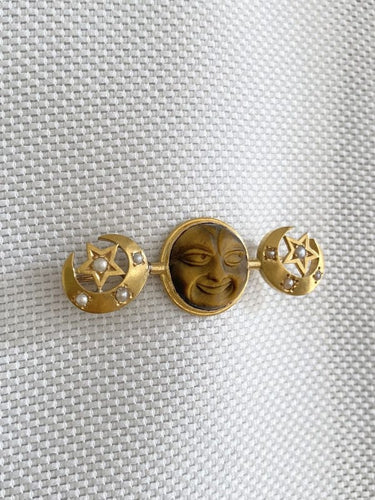 Broche Rare broche en or jaune 18K modèle « Man in the Moon » 58 Facettes