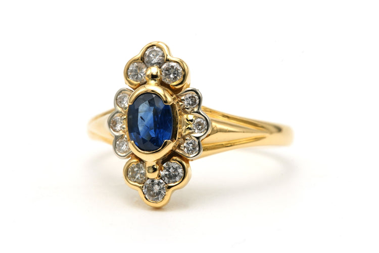 Bague 52 Bague contemporaine sertie d'un saphir et diamants taille brillant en or jaune 18 carats 58 Facettes 23234