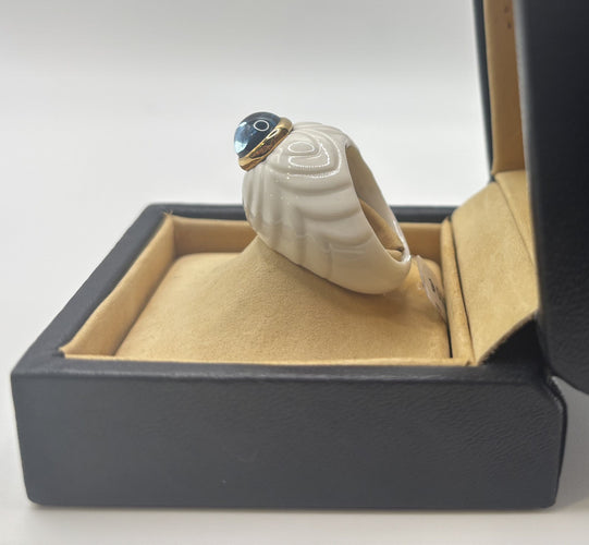 Bague 52 BULGARI - Bague "Shandra" Cabochon Topaze Bleue 58 Facettes