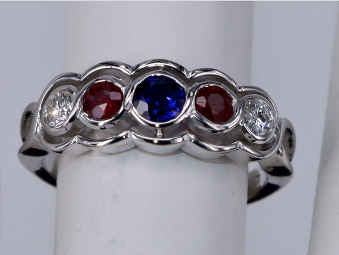 Bague 52 Alliance Bague Diamant Saphir et Rubis Or blanc 58 Facettes BA- 94