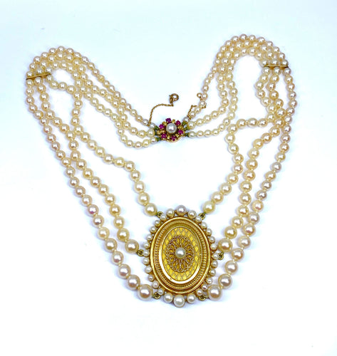 Collier Collier de perles 3 rangs, médaillon or 18 carats et fermoir rubis 58 Facettes AB354