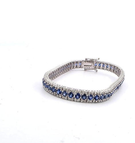 Bracelet Bracciale tennis en or blanc 18k et zaffirs, diamants 58 Facettes
