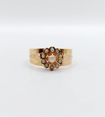 Bague 54.5 Bague marguerite antique en or rose 18k ornée de perles 58 Facettes A06486
