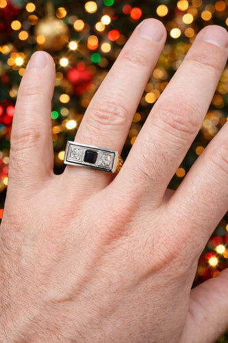 Bague 59 Bague vintage en or jaune et platine avec saphir et diamants 58 Facettes 50394