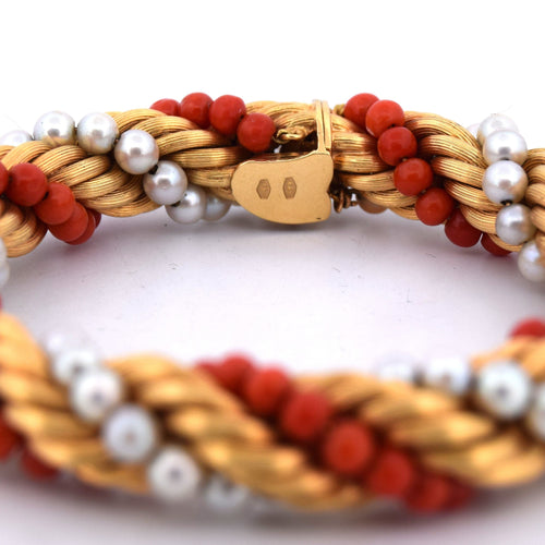 Collier Parure collana e bracciale en or jaune 18k avec corail et perles naturelles 58 Facettes