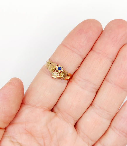 Bague 59 Bague toi et moi antique en or rose 18k perle et pierre bleue 58 Facettes A06505