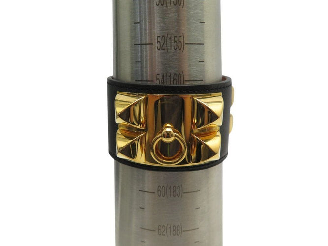 Collier bracelet HERMES collier de chien medor cdc 16cm cuir swift noir metal dore 58 Facettes 268024