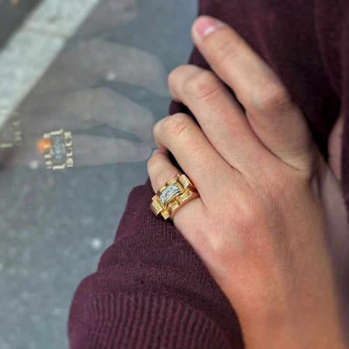 Bague 49 Bague Tank - Or jaune, Platine & Diamants 58 Facettes 250067SP