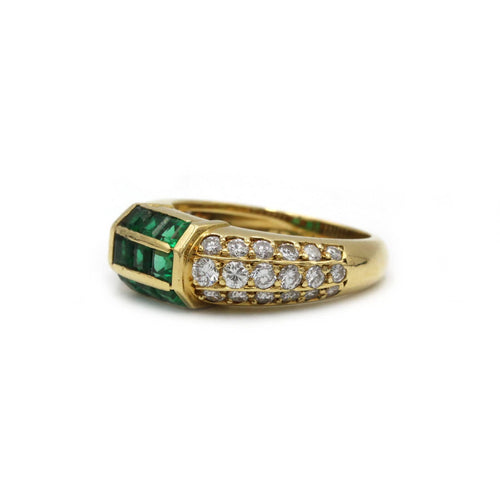 Bague Fred or jaune 750 diamants et émeraude calibrés