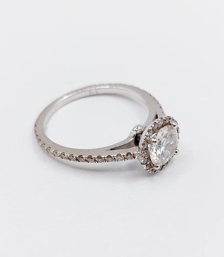 Bague solitaire or blanc, diamant 0,98 carat et certifcat AIG 58 Facettes A06225