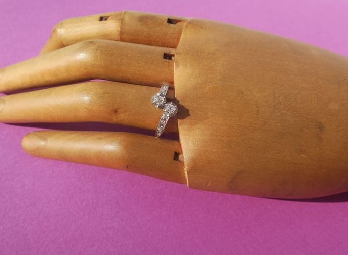 Bague 52 Bague Toi et Moi Belle Epoque Diamants Or rose et platine 58 Facettes