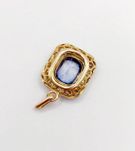 Pendentif Pendentif Art déco en or 18k et platine, saphir synthétique et diamants taille rose 58 Facettes A06085