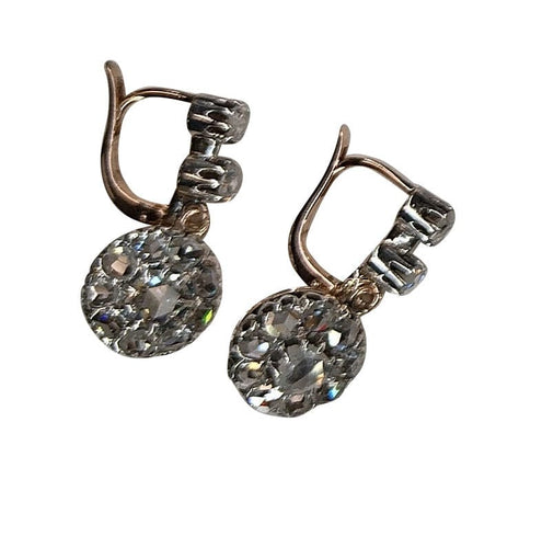 Boucles d'oreilles victoriennes vintage avec délicats diamants taille rose
