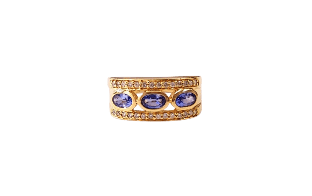 Bague 52 Bague or jaune, saphir et diamant 58 Facettes BAG.3SAPH-1508