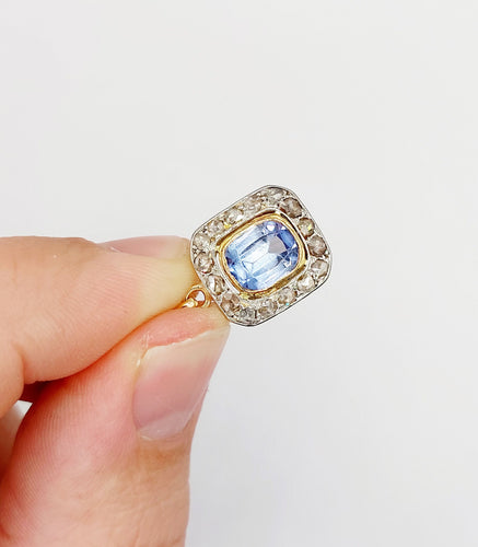 Pendentif Pendentif Art déco en or 18k et platine, saphir synthétique et diamants taille rose 58 Facettes A06085