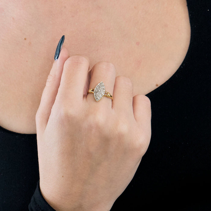 Bague marquise or jaune et blanc diamants