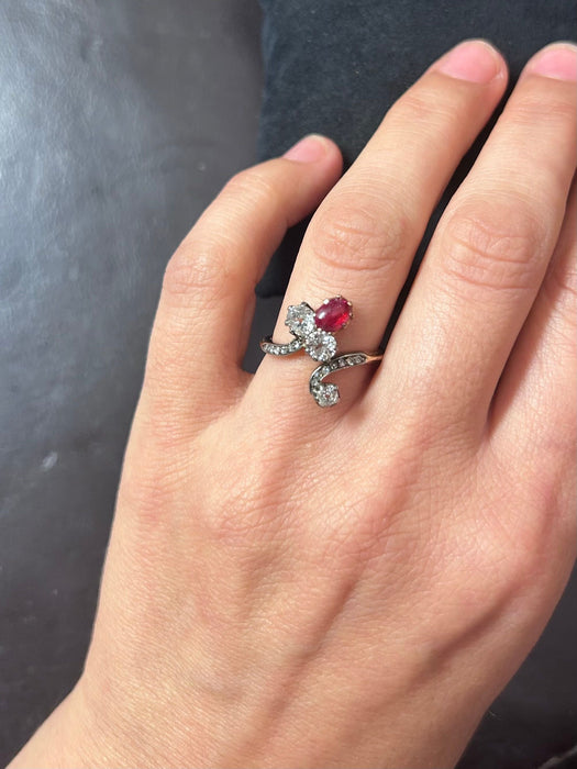 Bague deux ors, diamants et rubis