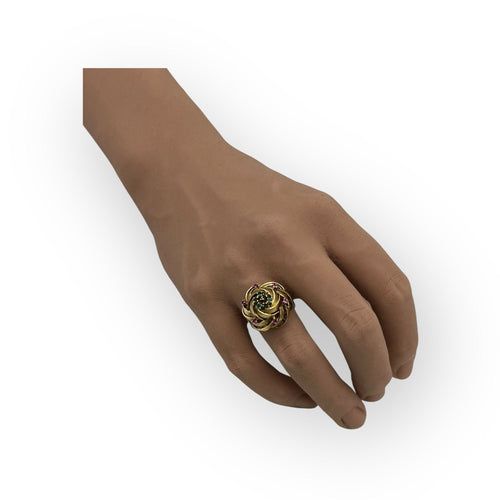 Bague chou émeraudes et rubis