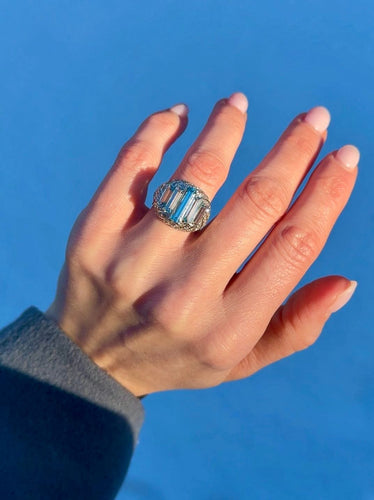 Bague 52 Bague cocktail or blanc et aigue-marines 58 Facettes