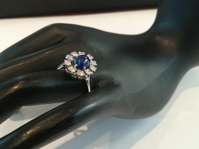 Bague 52 Bague Ancienne Or Blanc Platine Saphir Cabochon 58 Facettes