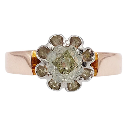 Bague solitaire or rose et platine, diamant 0,70 carat taille ancienne (circa 1900)