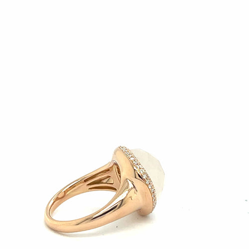 Bague 54 Bague en or rose 18 carats avec quartz blanc de 8,05 ct et diamant 58 Facettes