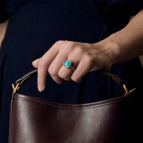 GUERIN - Bague ALISMA or jaune, cabochon turquoise