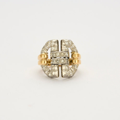 Bague 50.5 Bague en or jaune, platine et diamants. 58 Facettes