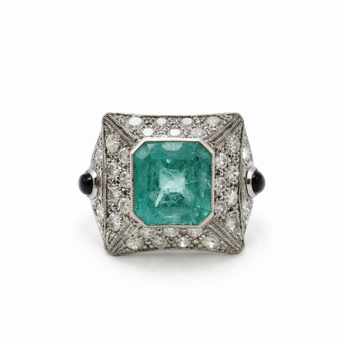 Bague 58 Bague en or blanc, émeraude et diamants de style Art déco vintage 58 Facettes 50378