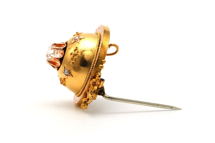 Broche Broche Napoléon III sertie en or jaune 18k, perles et diamant taille ancienne 58 Facettes 23289