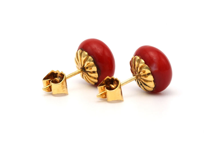 Boucles d'oreilles Boucles d'oreilles Art Déco serties de corail en or jaune 18 carats 58 Facettes B798