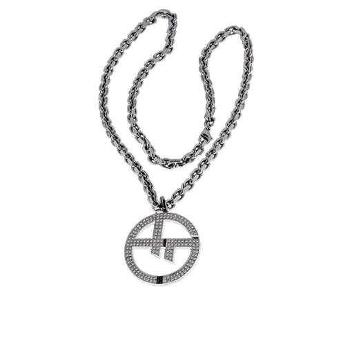 Collier Pendentif en or blanc, diamants naturels et chaîne en or blanc, « Anker », 85 cm 58 Facettes PG-201078