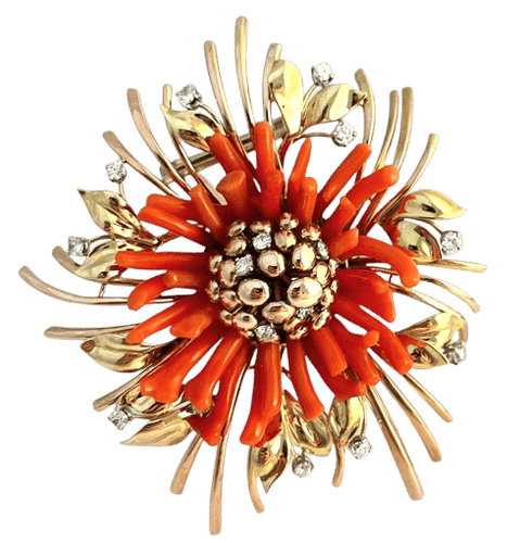 Broche or jaune Corail de Sardaigne, années 50.