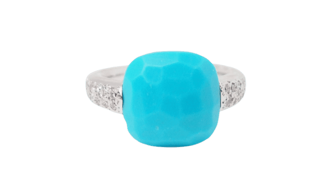 Bague 48 Bague Pomellato Capri en or blanc, Turquoise et diamants 58 Facettes 32770