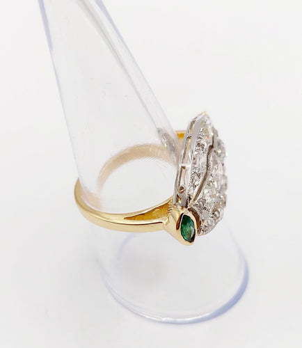 Bague 54.5 Bague marquise inversée Art déco en or 18k et platine, diamants et émeraudes 58 Facettes A06453