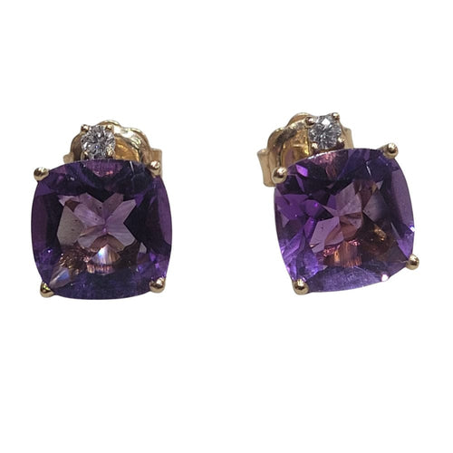 Boucles d'oreilles Boucles d’oreilles améthystes taille coussin en or rose 18k et diamants 58 Facettes PE681
